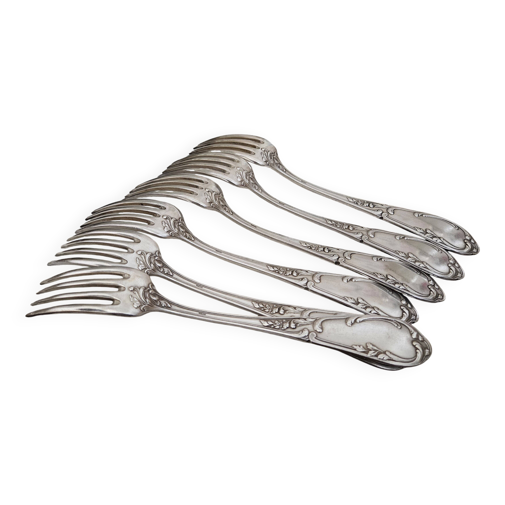 6 silver metal forks