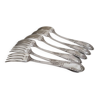 6 silver metal forks