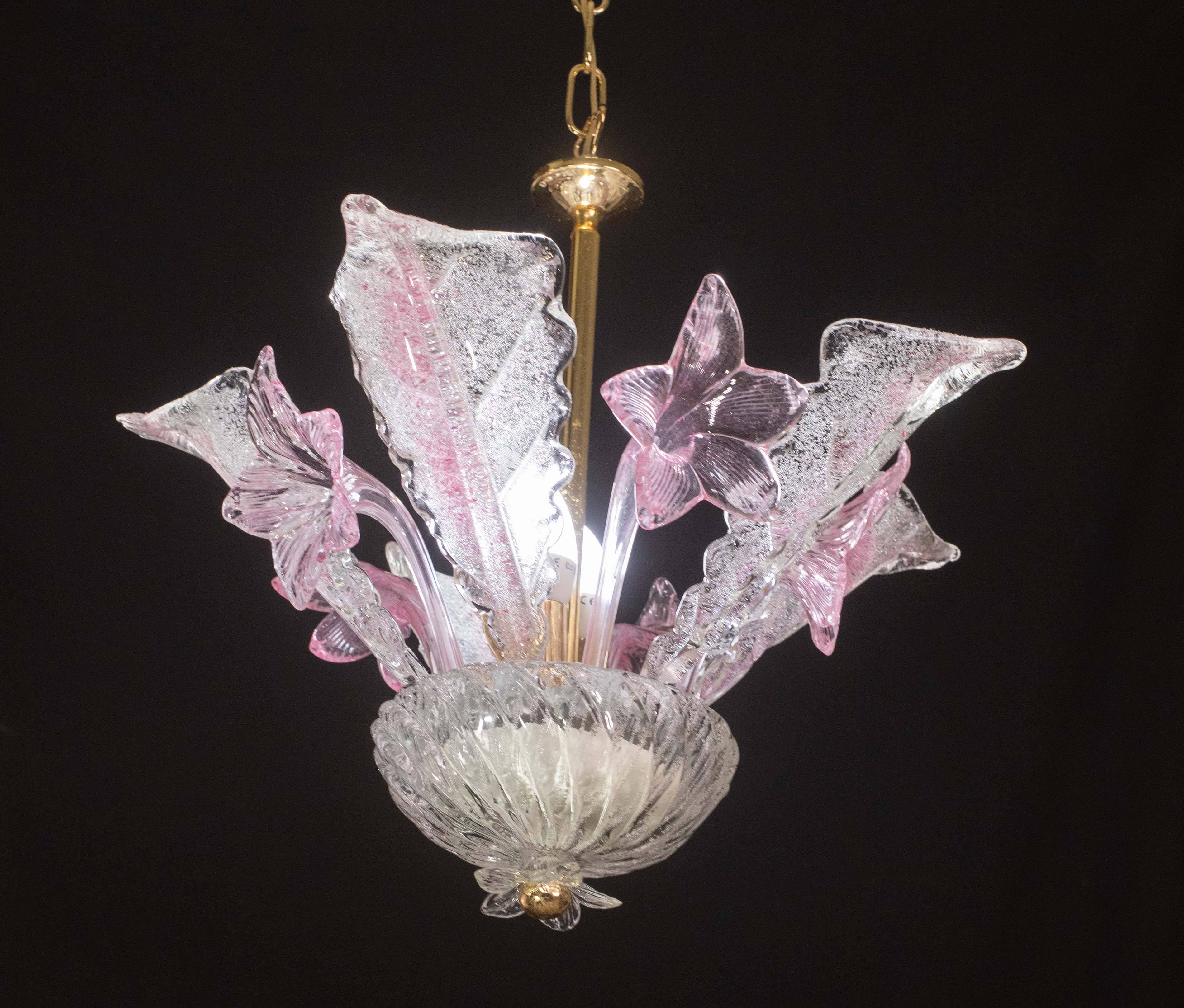 Charming Vintage Pink Flowers Murano Chandelier, 1970