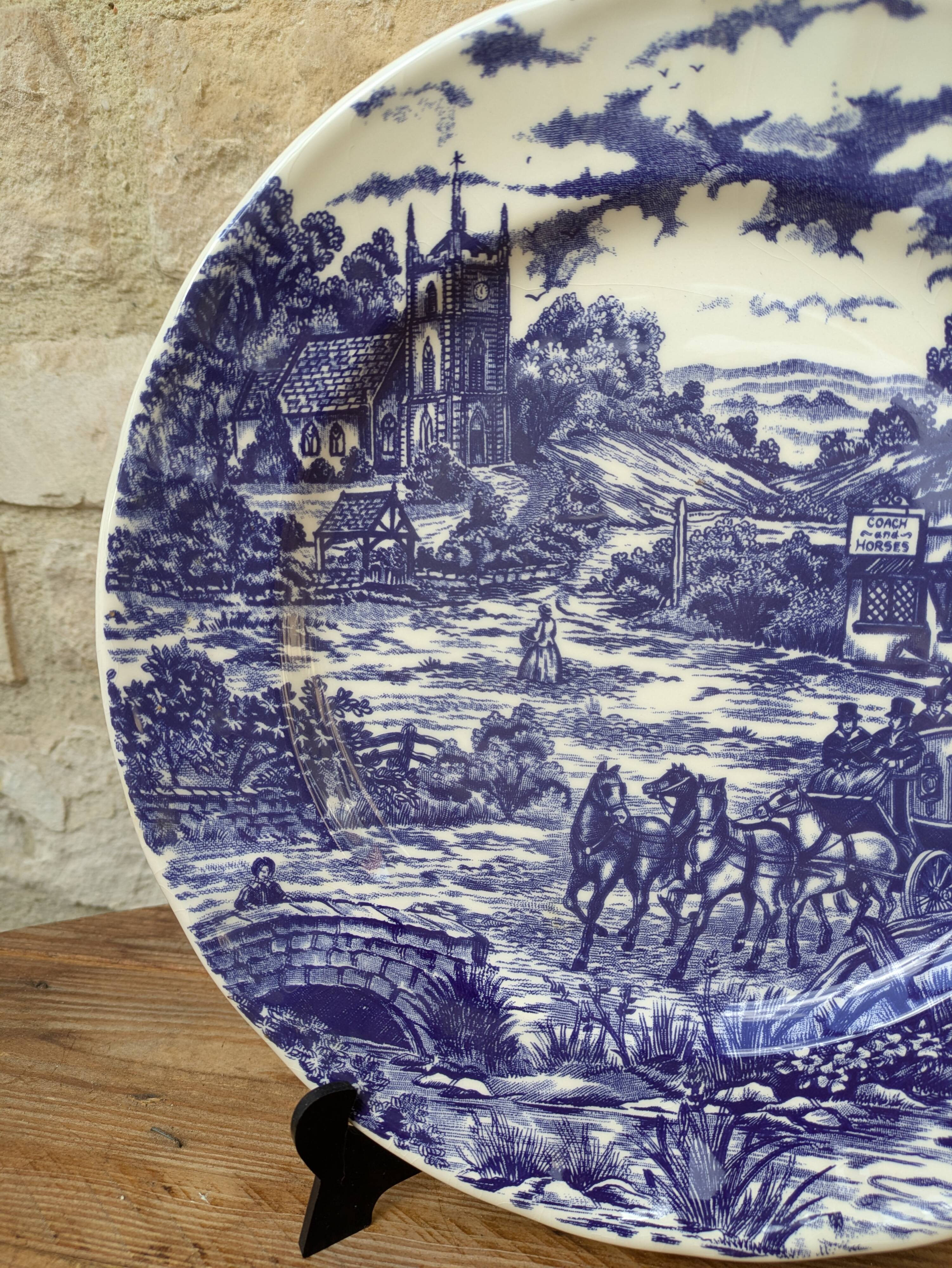 Old blue country scene plate