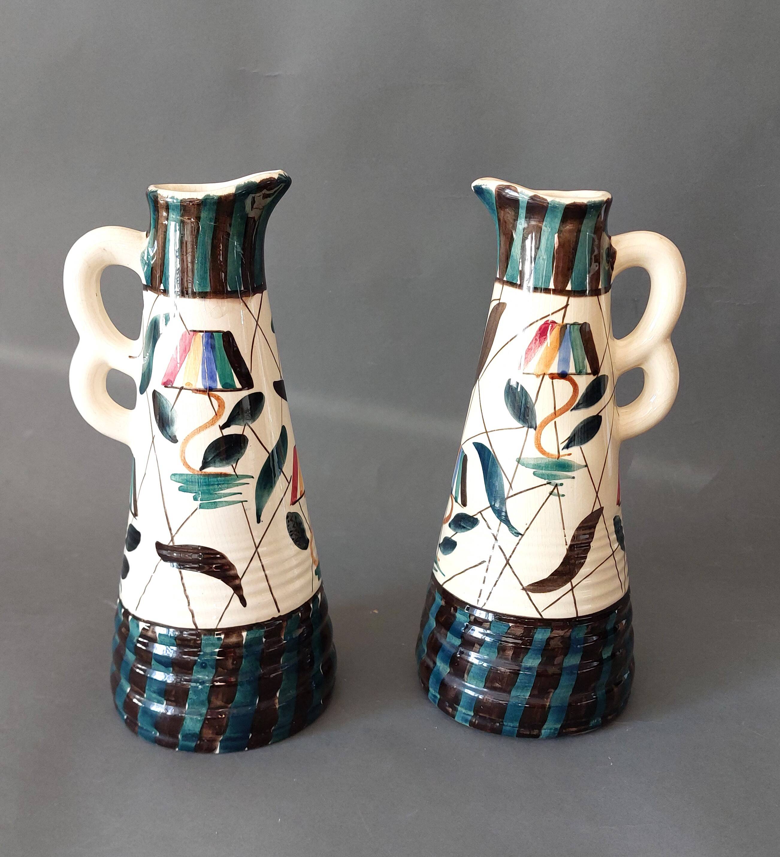Pair of vases with handles made in Belgium 1950/1960.