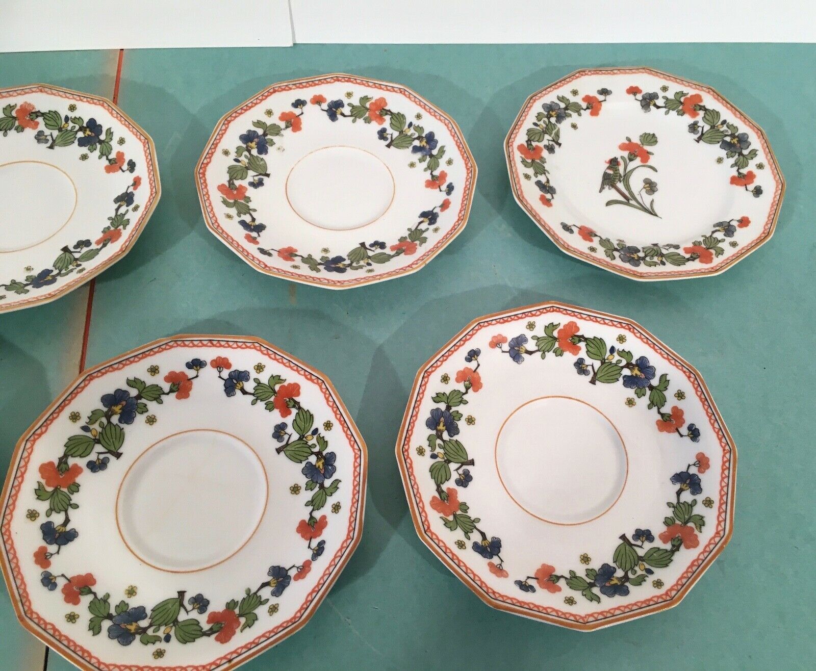 Set of 8 ancient porcelain saucers from Limoges a. Lanternier - cie