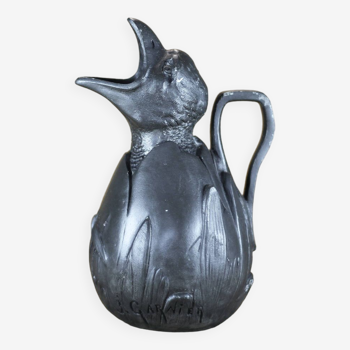 Pitcher signed Jean Garnier, chick pewter pitcher, zoomorphic pitcher, chick in its shell