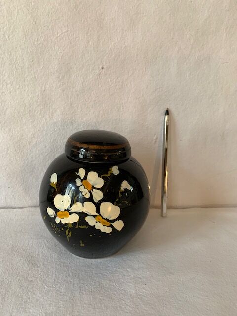 Old black ceramic ginger pot / Vintage Chinese ceramic 1950 / Art deco
