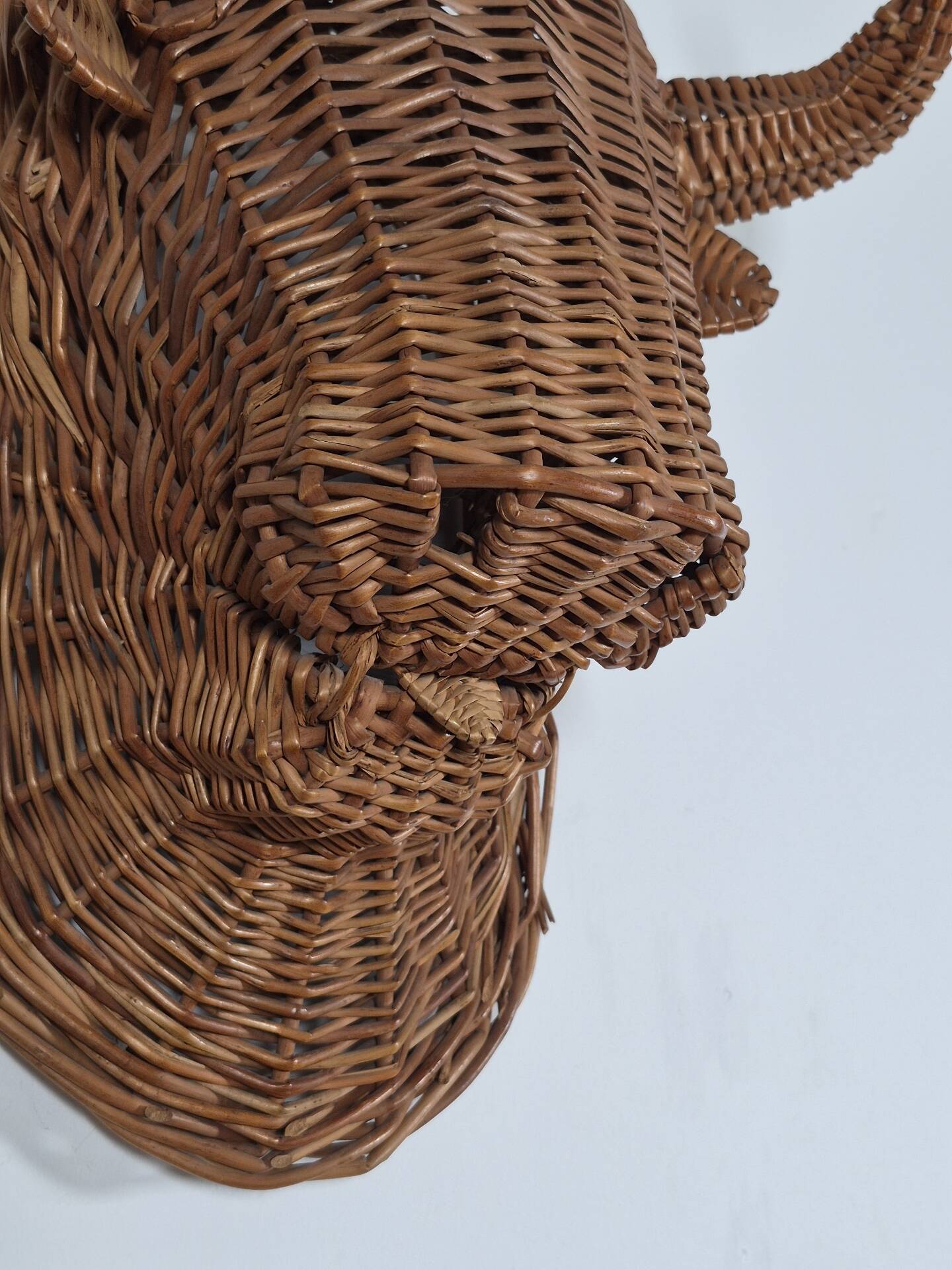 Vintage mid century wicker bull head sculpture