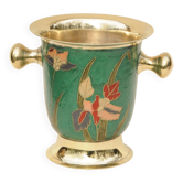 Seau à Champagne / Seau à Glace Vintage en Laiton Émaillé Design Fleurs