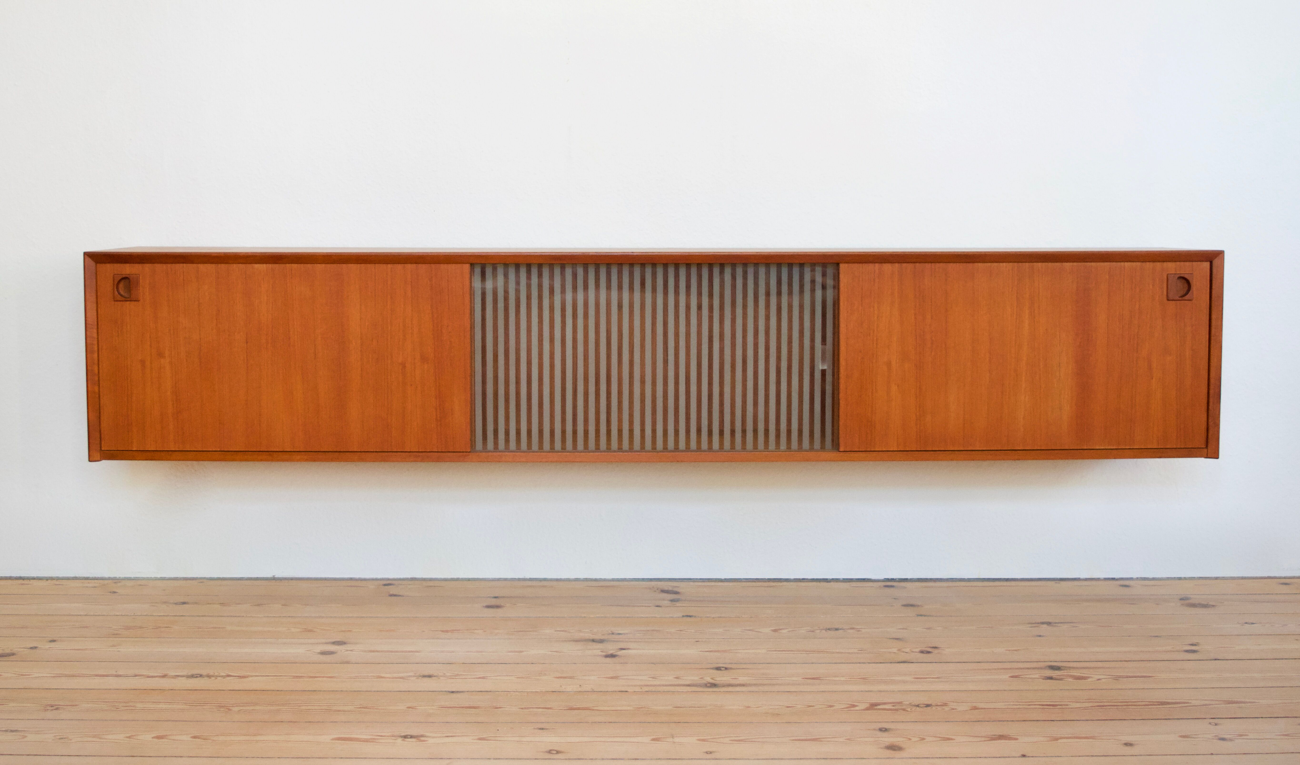 Danish MidCentury Teak Wall Mounted Sideboard, 1960s.