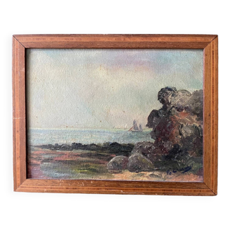 Animated marine painting of a boat late 19th century early 20th century