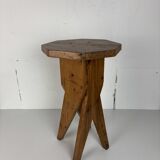 Midcentury brutalist artisanal rustic handcrafted stool, France 1960s