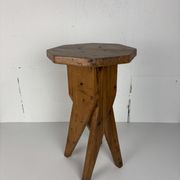 Midcentury brutalist artisanal rustic handcrafted stool, France 1960s