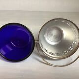 Blue and silver metal sweet jar.