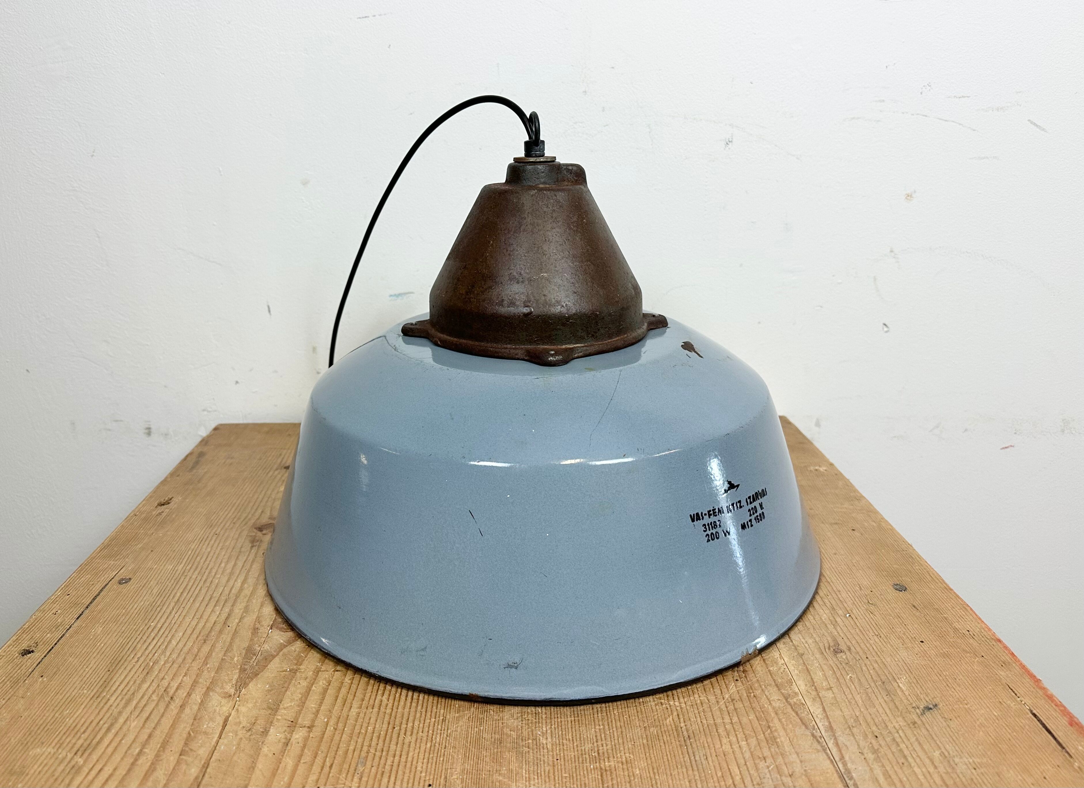 Industrial Grey Enamel and Cast Iron Pendant Light, 1960s