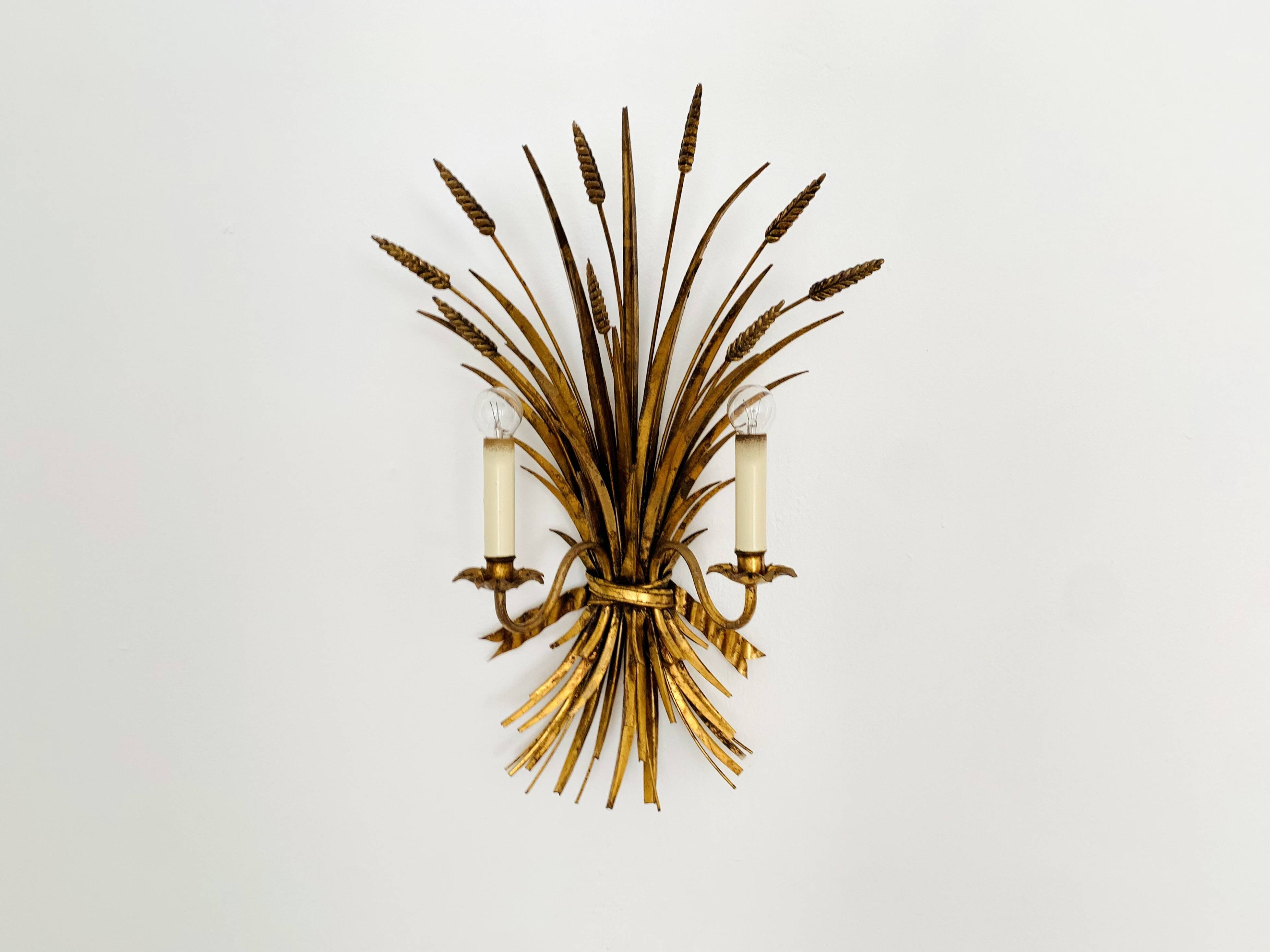 Large Gilded Italian Hollywood Regency Metal Wall Lamp by Hans Kögl