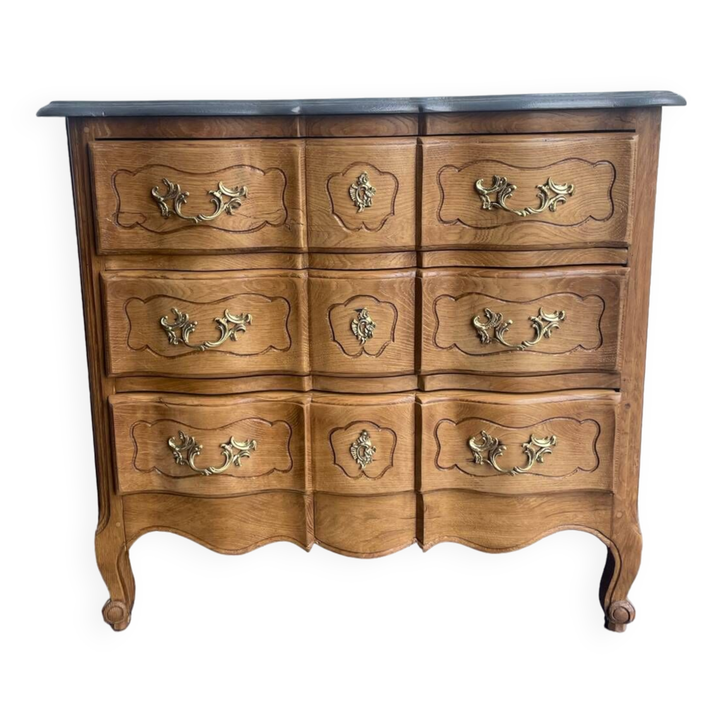 Commode 3 Tiroirs En Chêne Massif – Style Arbalète, Grand Modèle, état Impeccable