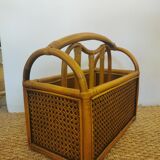 Vintage bamboo rattan and canning magazine holder