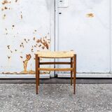Sgabello in legno e paglia vintage italiano Anni '70
