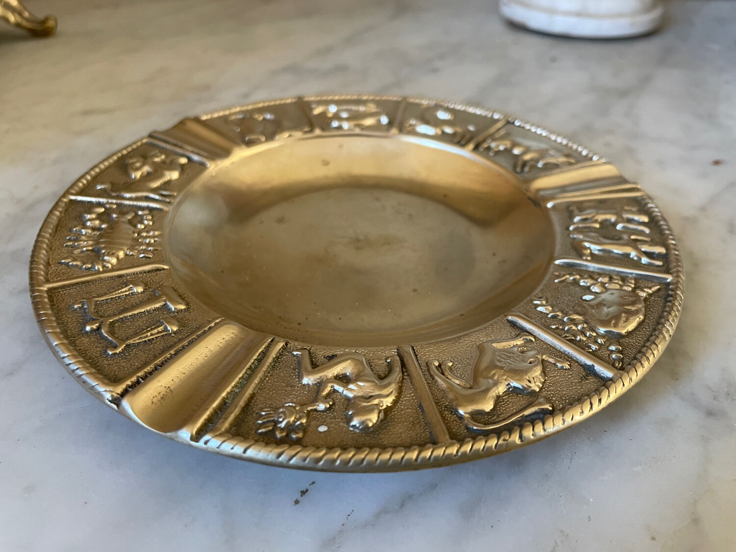 Vintage gilt bronze horoscope ashtray