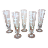 Set of 5 floral champagne glasses