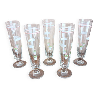 Set of 5 floral champagne glasses