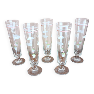 Lot de 5 coupes à champagne fleuries