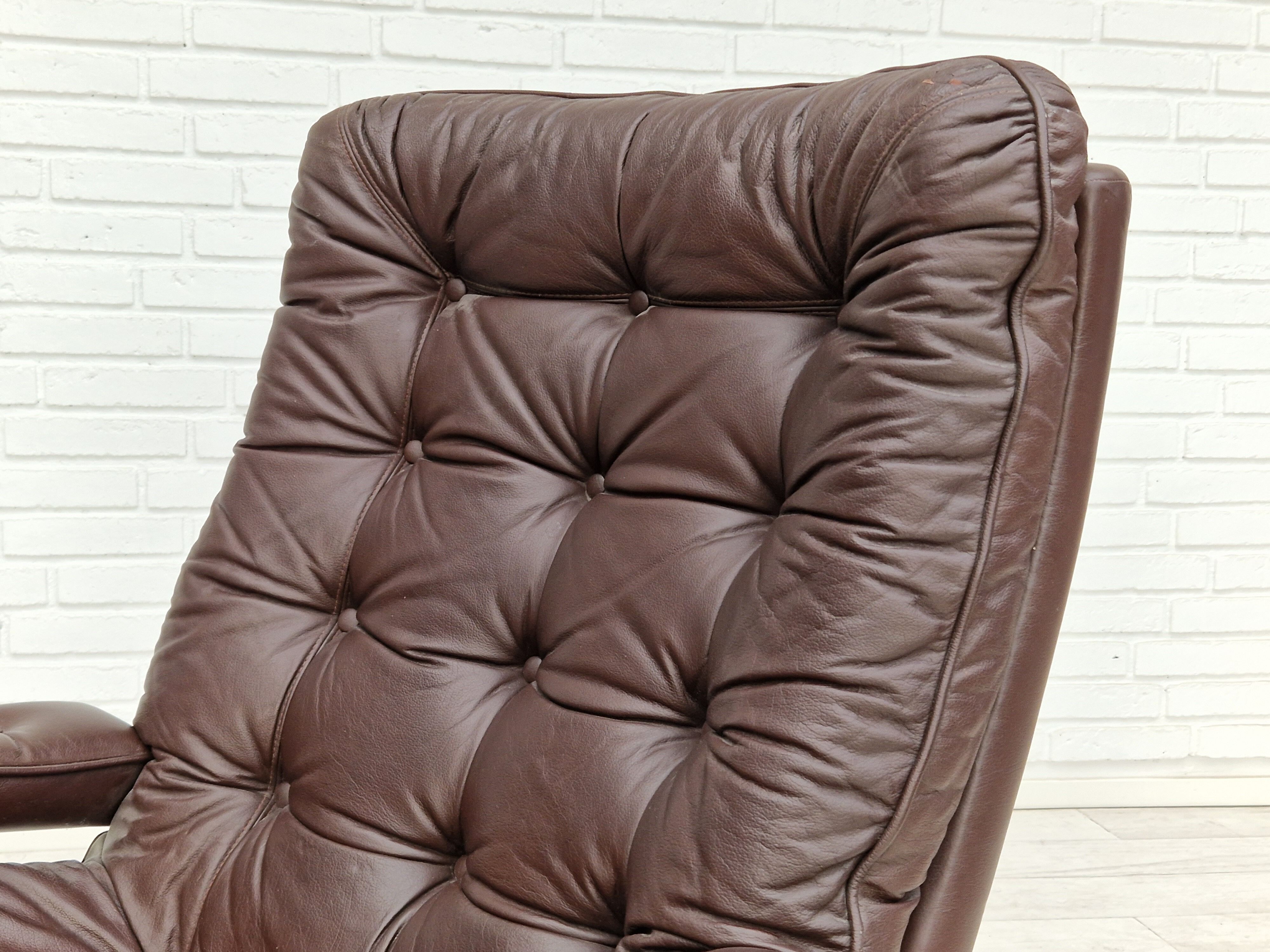 Vintage danish swivel leather armchair 1970s