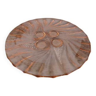 Plateau en verre rose années 50