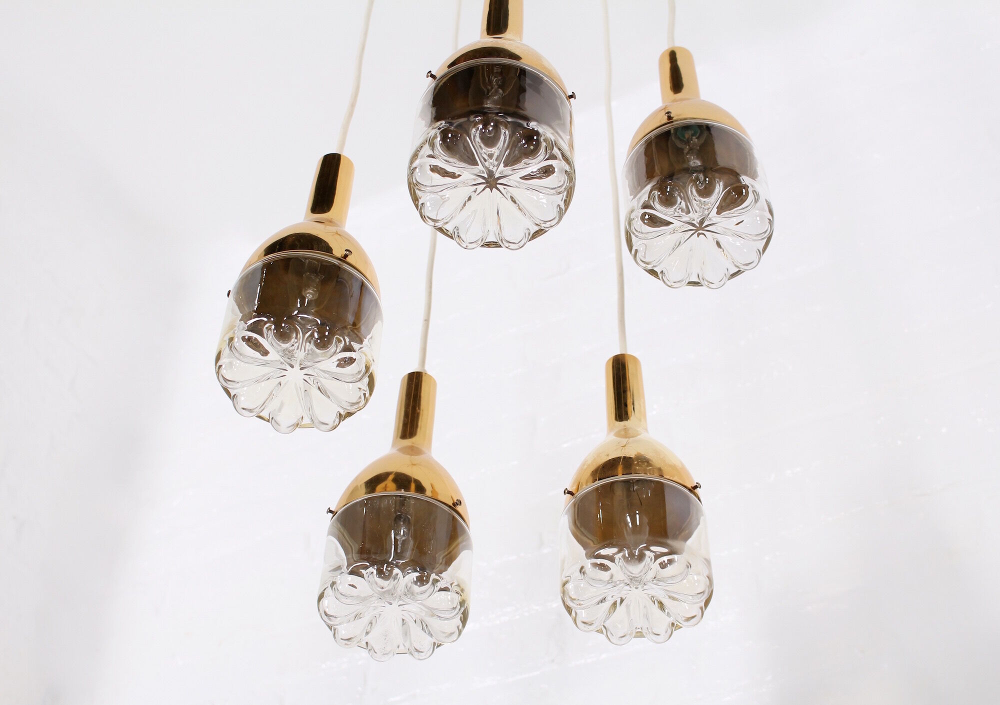 Hanging lamp brass waterfall and blown glass
