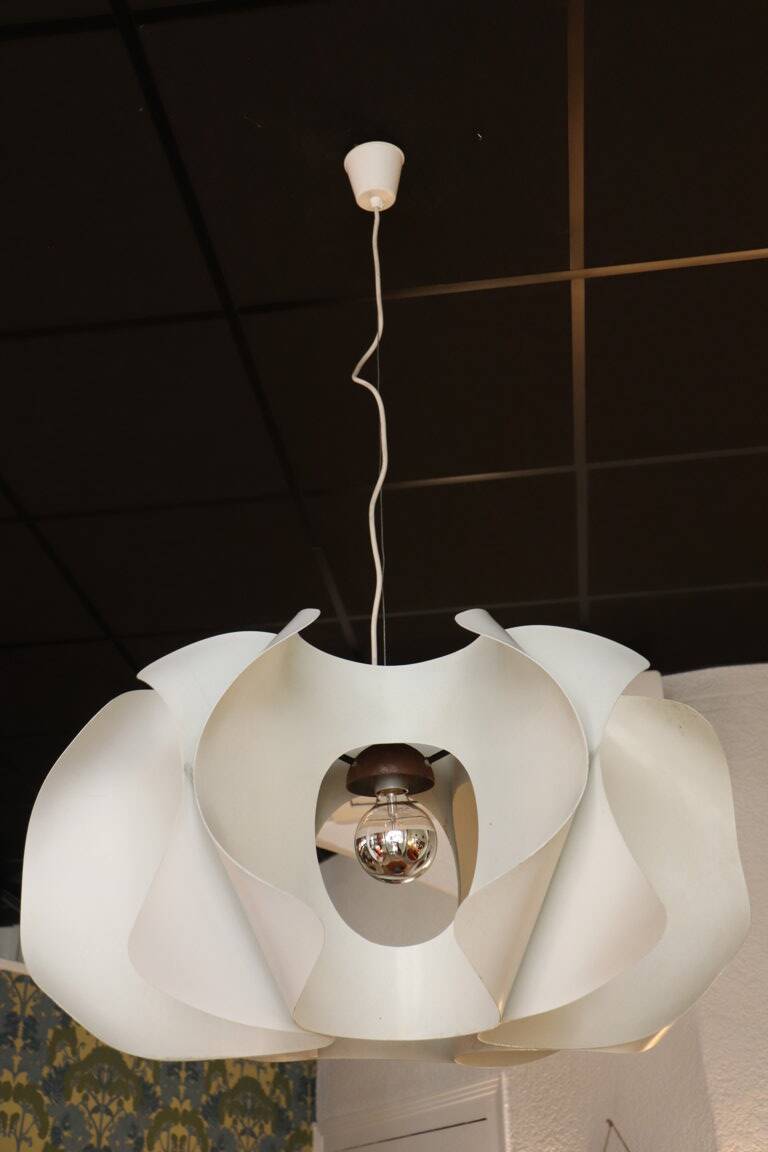Space Age pendant lamp by Jean D'Imbleval in white lacquered aluminum, 1970