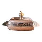 Silver metal butter dish, hazelnut handle