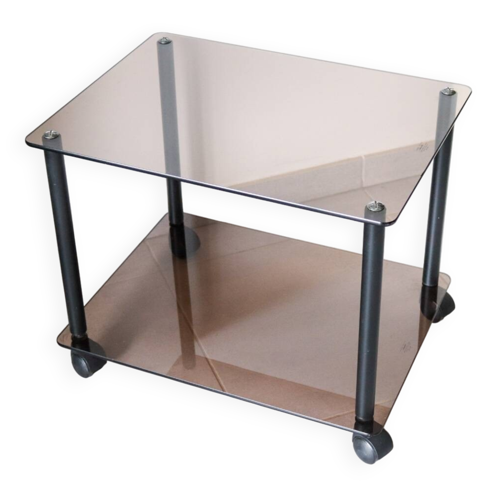 Erard tempered glass coffee table on wheels