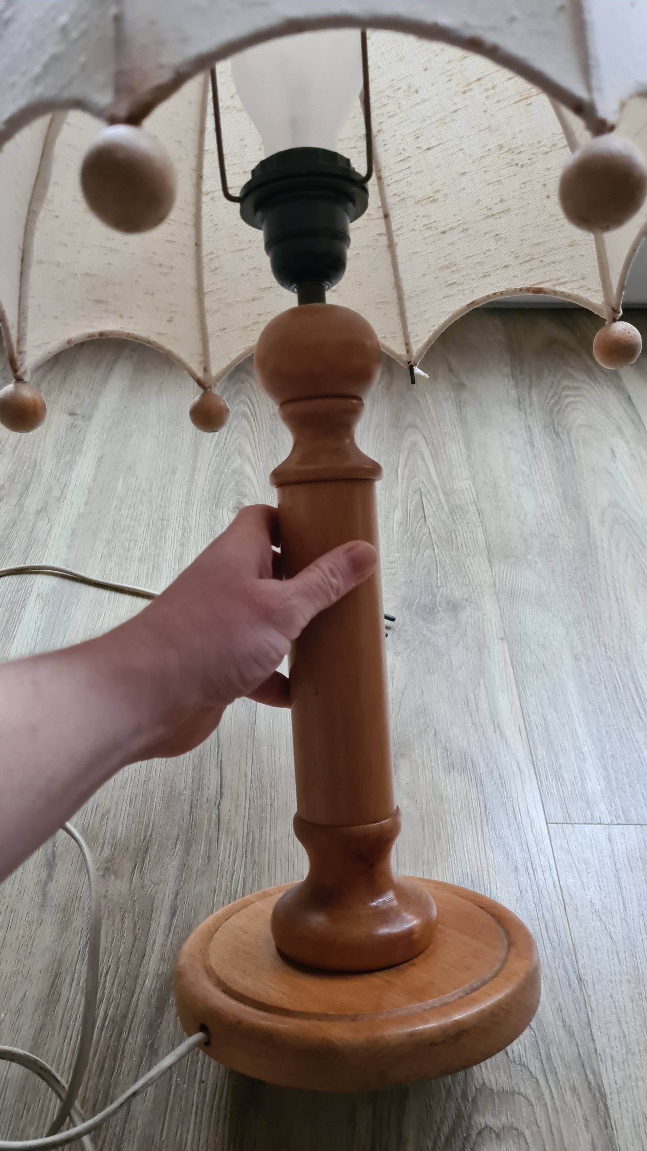 Umbrella lamp from the 70s in wood and fabric