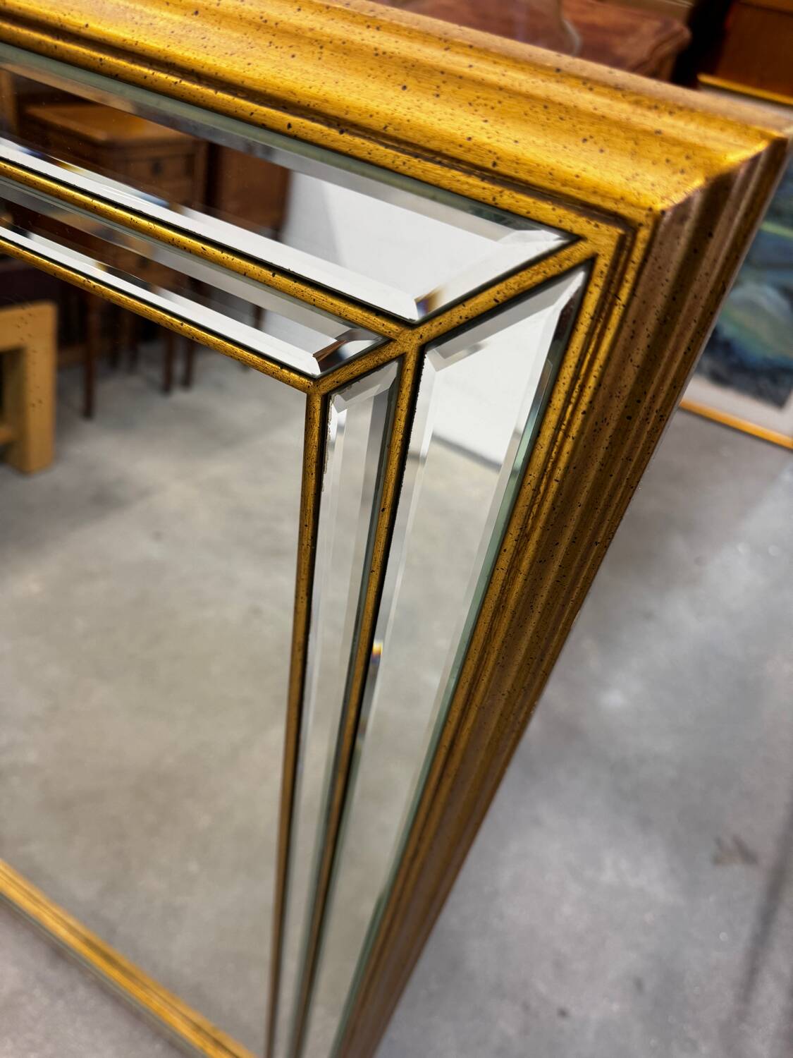 Deknudt Mirror Large Format with Triple Frame in Gold Wood Art Deco