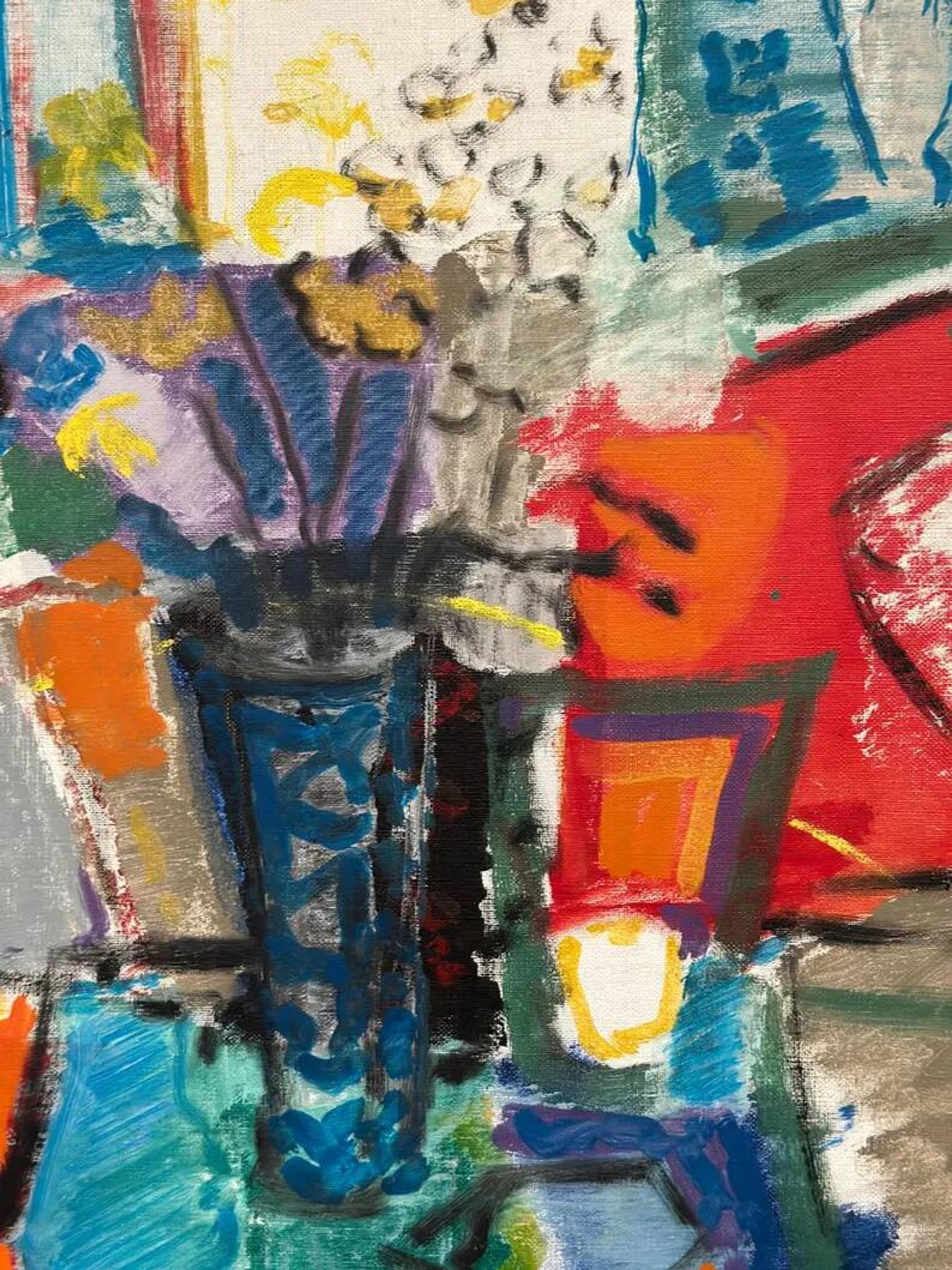 Large Original Swedish Oil on Canvas – “Still Life with Flowers” by Eric With (1916–2000) – Signed – Vintage & Framed – 89×70.5cm