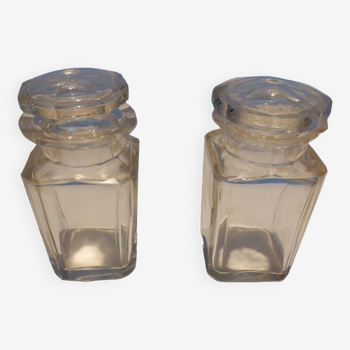 Set of 2 old glass jars with Vintage lid