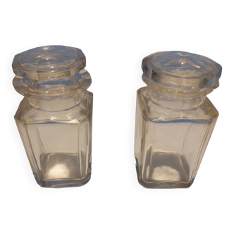 Set of 2 old glass jars with Vintage lid