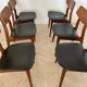 Set of 6 teak and black imitation leather chairs, Scandinavian design from the 70s vintage