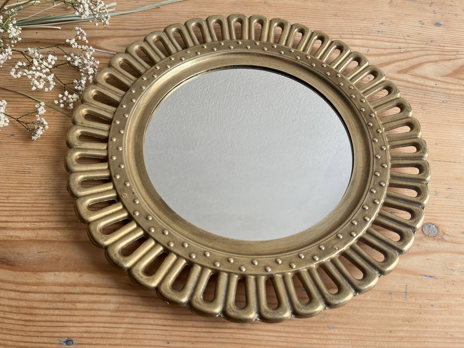 Vintage golden brass sun/flower mirror