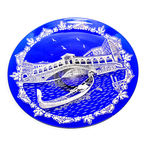 Assiette bleu cobalt dentelle émaillé