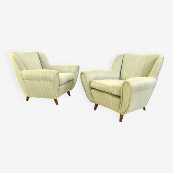 Paire de fauteuils vintage vert clair avec structure en bois, italie