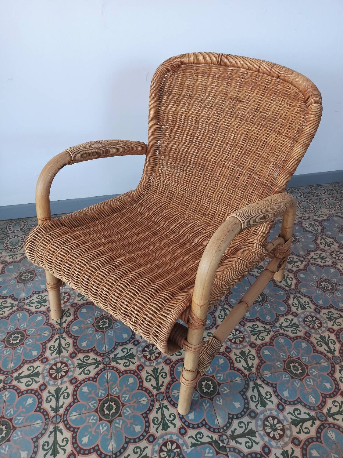 Bamboo and rattan armchair, 50s