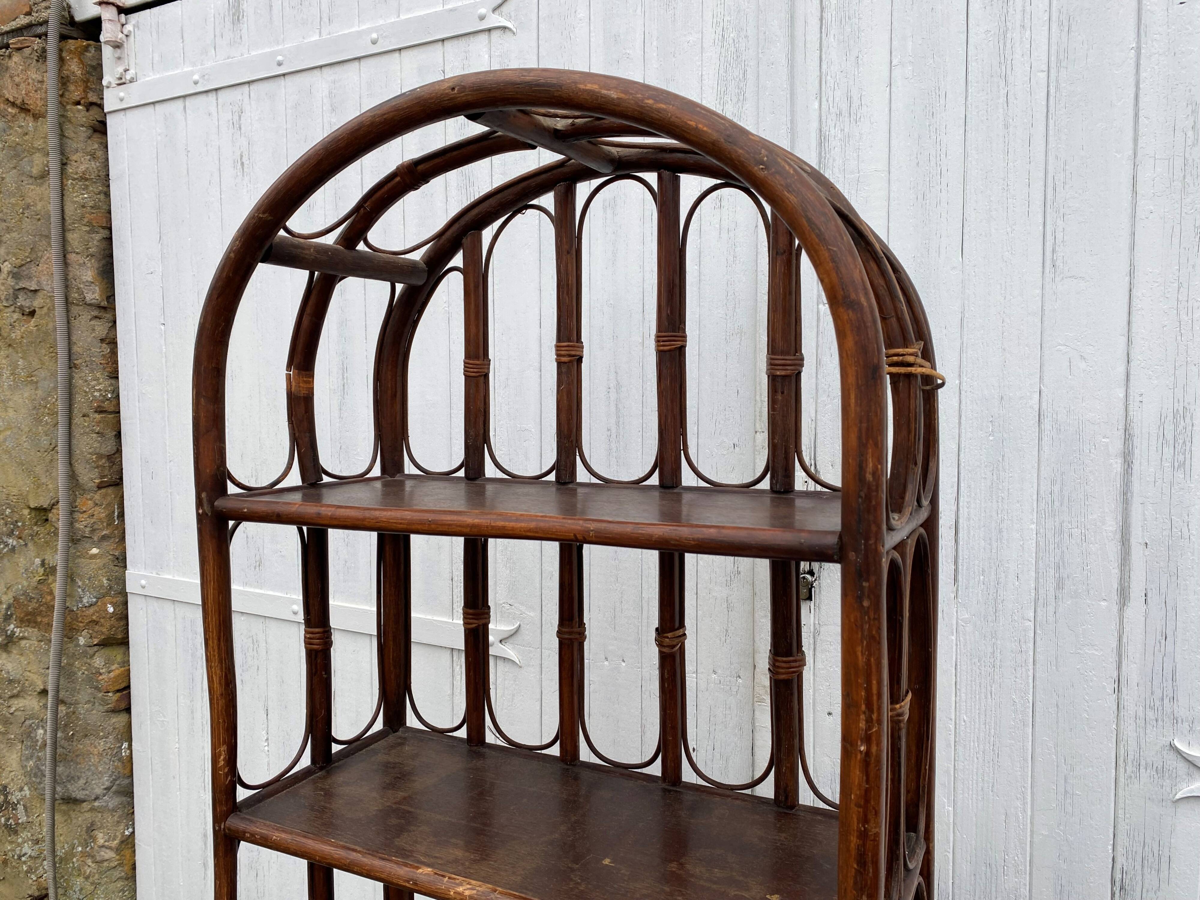 Vintage rattan bookcase shelf from the 70s