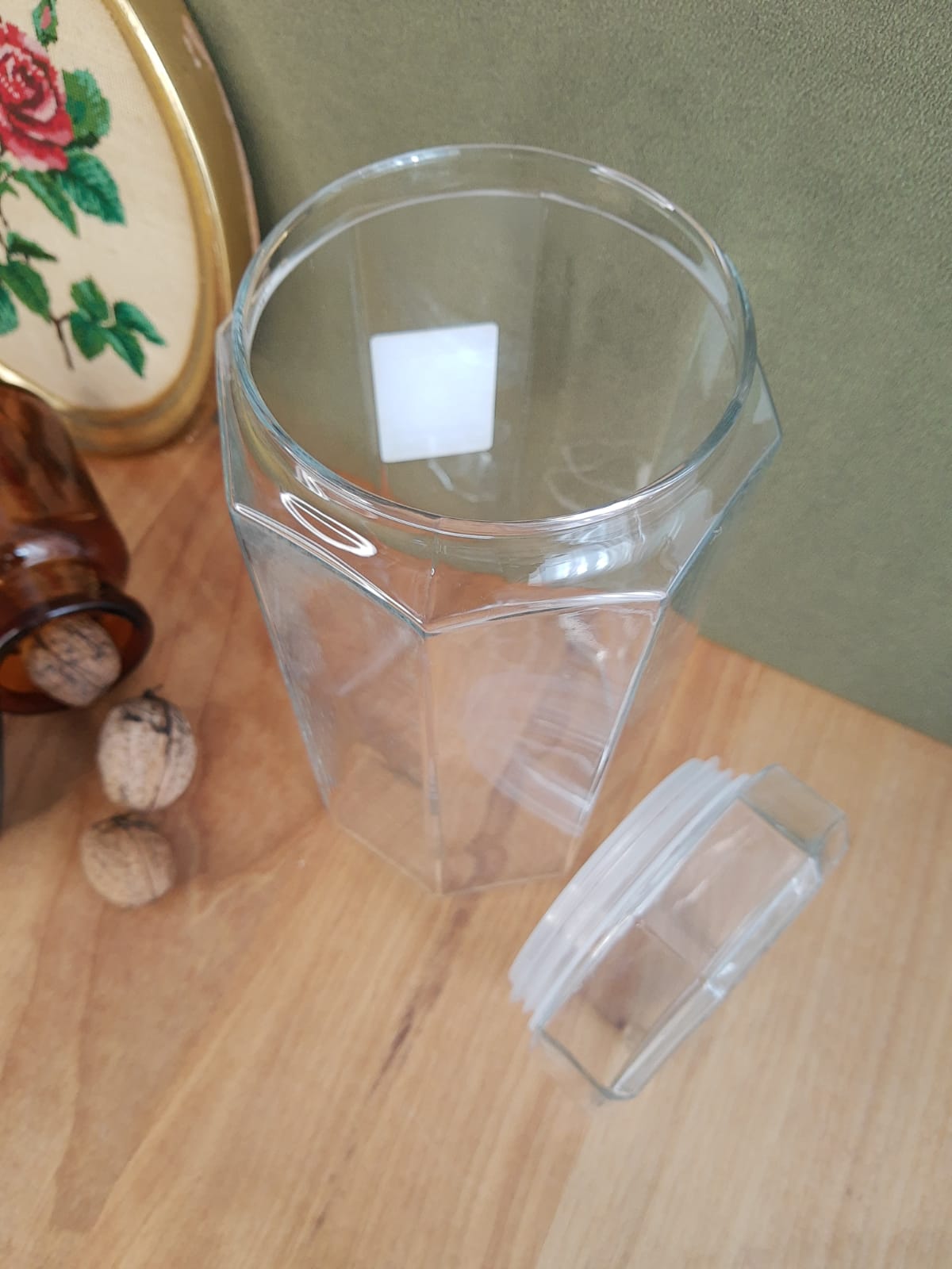 Large octagonal hermetic jar luminarc France vintage