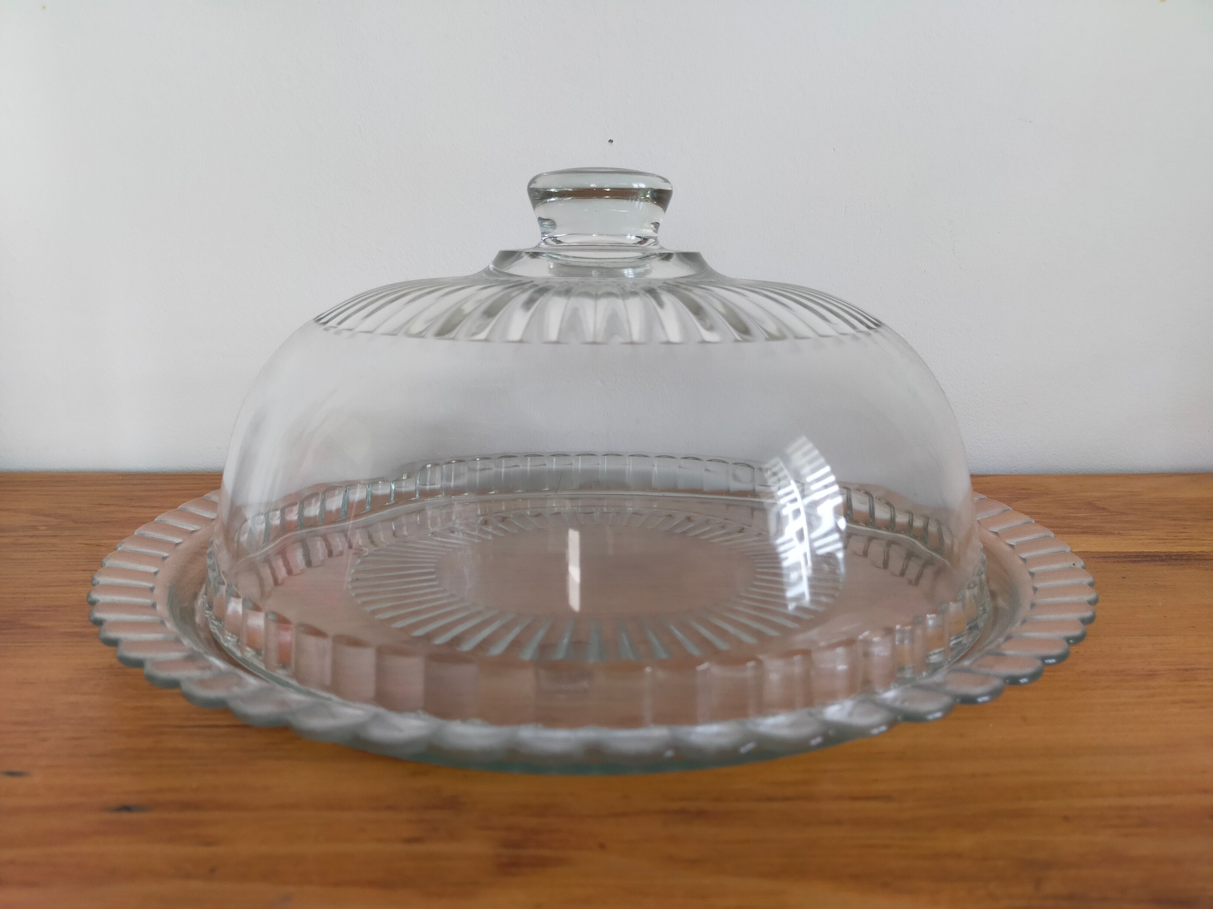 Glass cheese bell with vintage plate