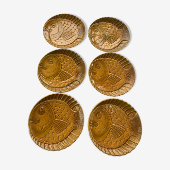 Lot de 6 assiettes poisson des ateliers du revernay vintage