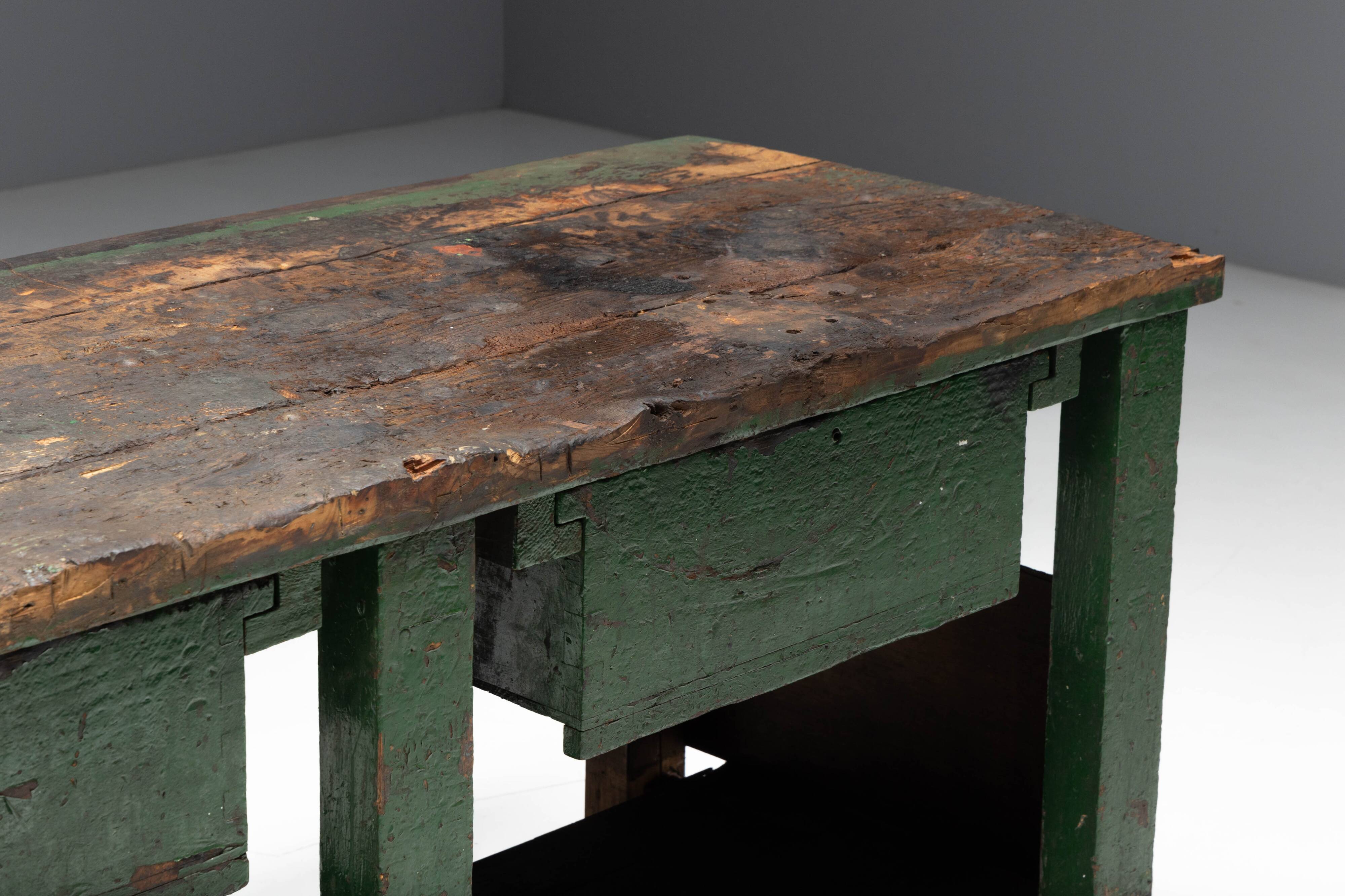 Rustic Industrial Workbench, France, Early 20th Century