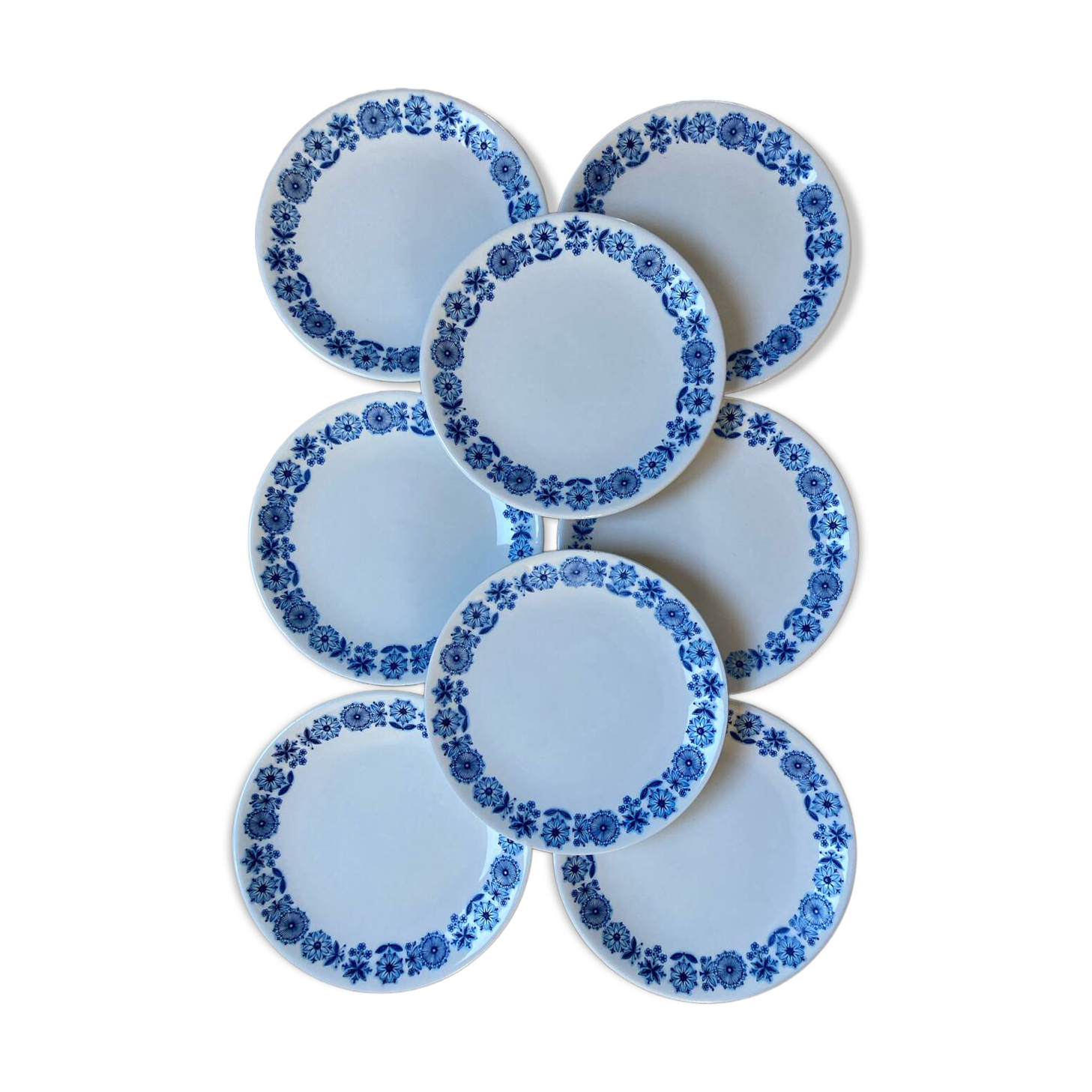 Assiettes à dessert en faïence de Luneville Blue Flowers