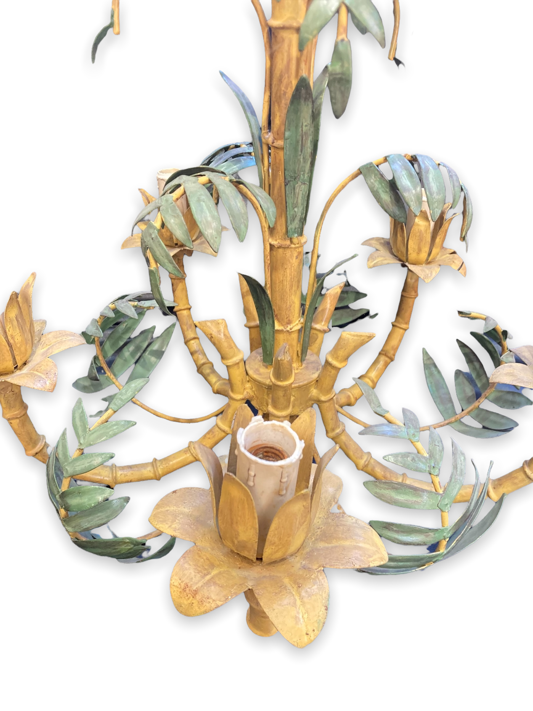 Bamboo chandelier with five lights in painted sheet metal