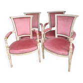 4 fauteuils Directoire en velours rose