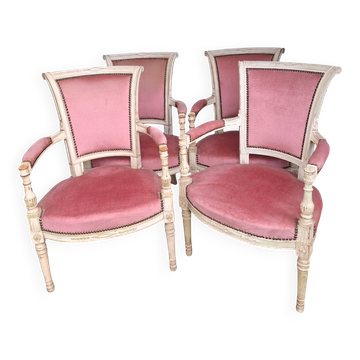 4 Directoire armchairs in pink velvet