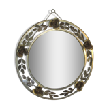 Round gilded metal mirror, crown of roses